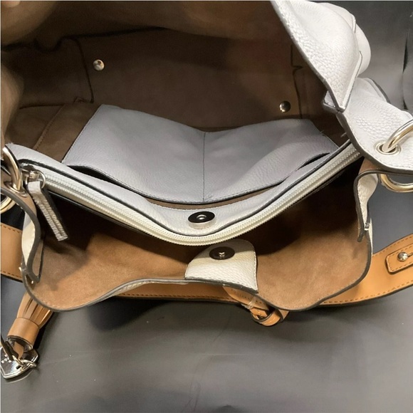 LONDON FOG Satchel Purse  Strap Hand Gray/Tan Pebbled - Picture 4 of 14